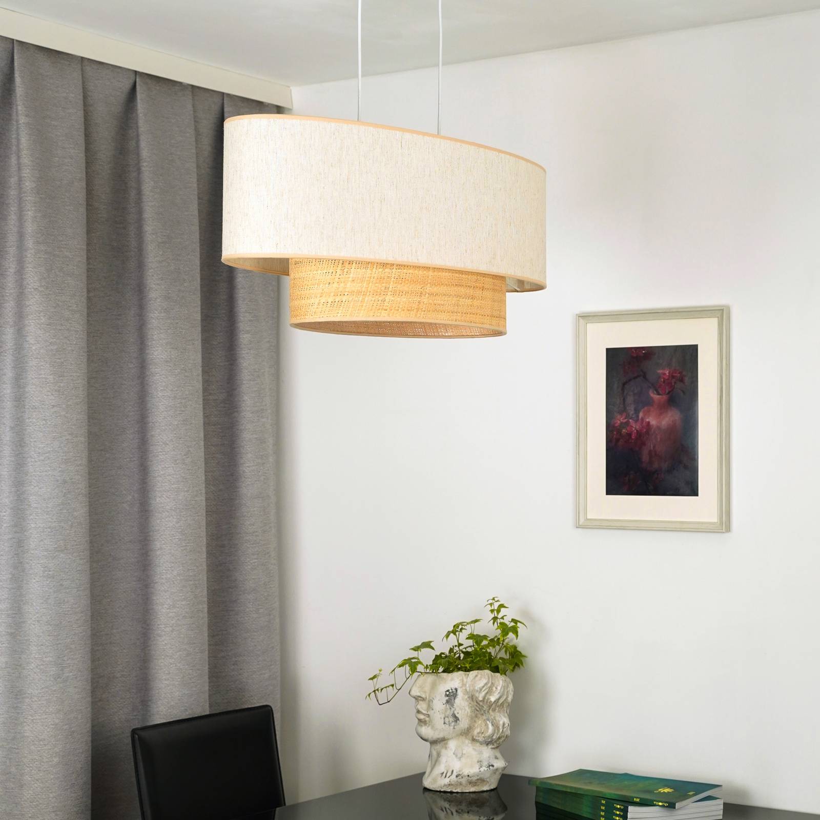 Lampa wisząca Euluna Boho Cotton, beżowy, naturalna rafia, 80 cm