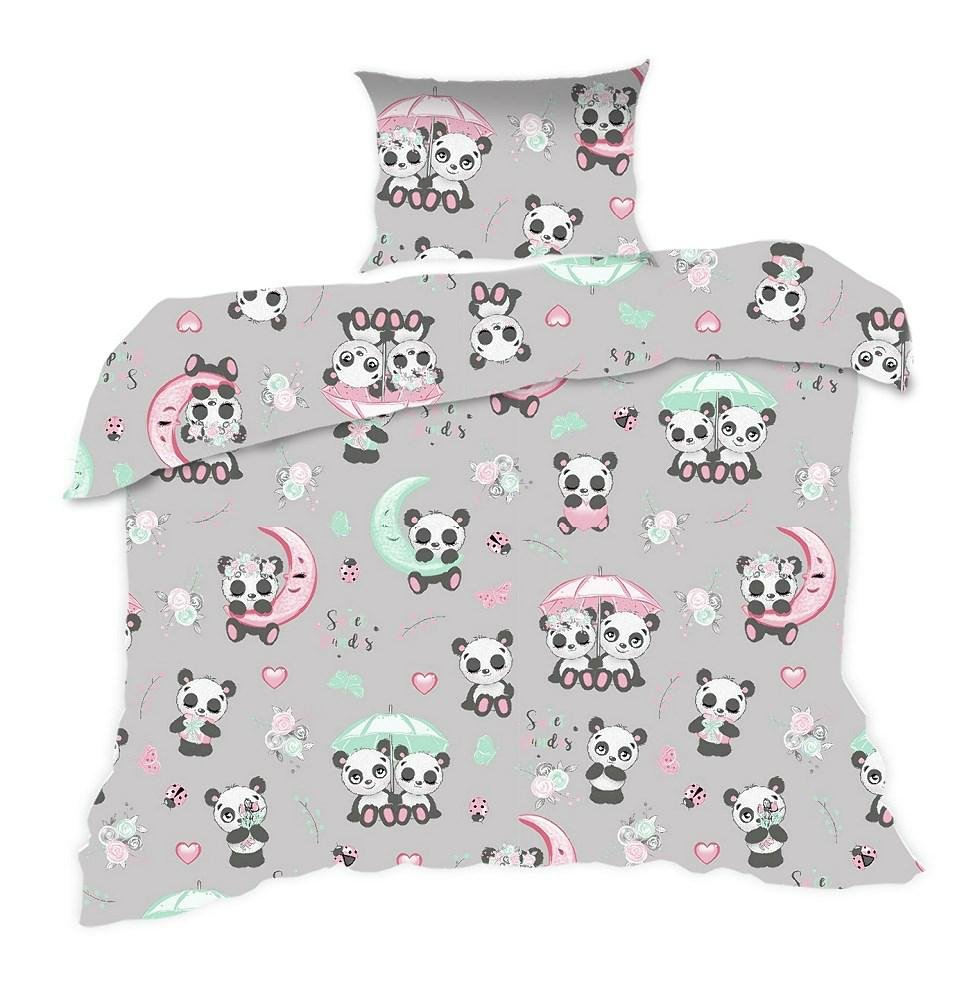 Pościel 140x200 pandy szara kolorowa Kids