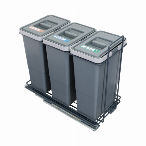 Sortownik śmieci EcoCube ANTRACYT do szafki od 30 cm cichy domyk 3x8 l