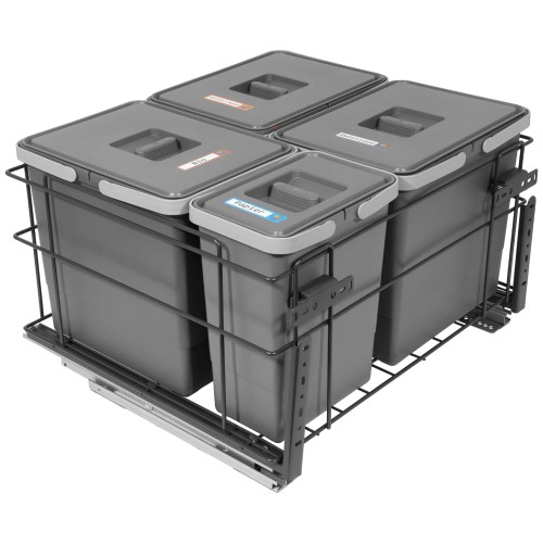 Sortownik śmieci SQUARE ANTRACYT do szafki 60 cm Cichy domyk 3x15 1x7 z mocowaniem frontu meblowego