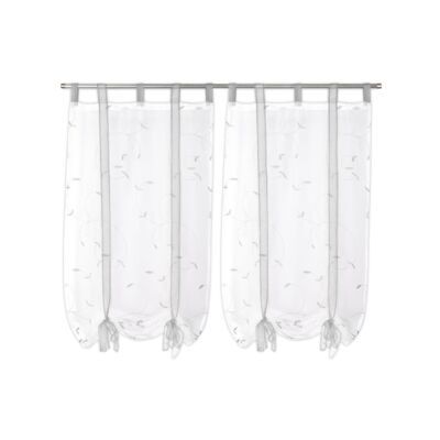 Panel okienny biały z szarym haftem 2 sztuki