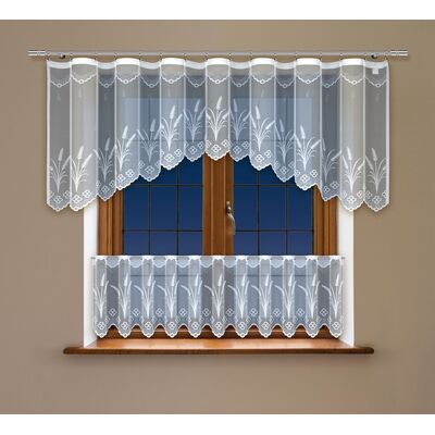 Komplet zazdrostek żakardowych, górna z wszytą taśmą marszczącą, dolna z otworami na drążek 80 x 300