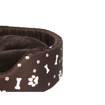 Legowisko L Brązowy z białym nadrukiem (kości, łapki) +brązowa poduszka