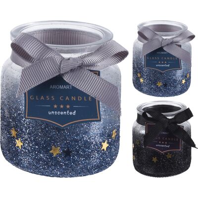 Świeca w szklanym słoiku brokat 6 x 6,5 cm cm mix