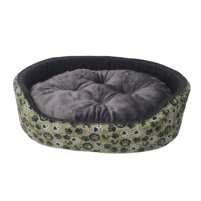 Legowisko S łapki na zielonym tle + szara poduszka