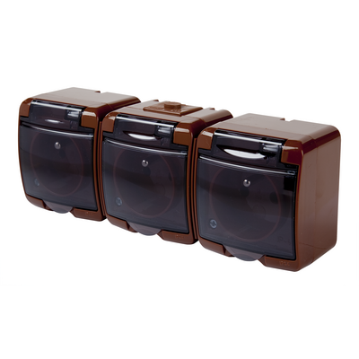 Gniazdo potrójne natynkowe IP44 z klapką dymną HydroLuxe brązowe