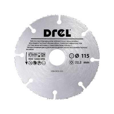 Tarcza z węglika spiekanego do cięcia drewna z gwoździami 115 x 1,0 x 22,23 mm Drel