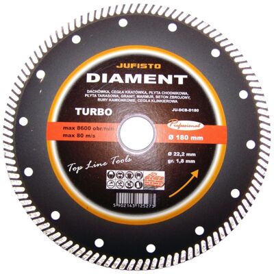 Tarcza diamentowa TURBO 180 x 1,8 x 22,2 mm Jufisto