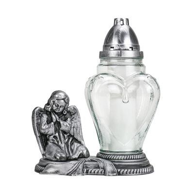 Znicz szklany anioł Z67 29,5 cm srebrny