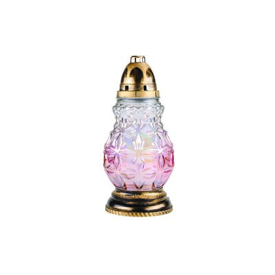 Znicz szklany z wkładem 180 g różowy efekt tęczy 36 cm