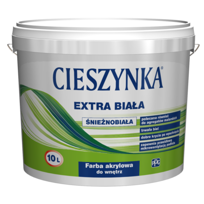 Farba akrylowa do wnętrz Extra Biała 10 l Cieszynka
