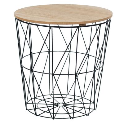 Stolik z koszem z drewnianym blatem 40 x 41 cm