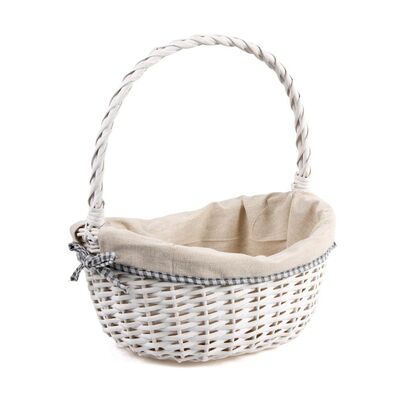 Koszyk wiklinowy z materiałem biały 33 x 25 x 12/17/37 cm