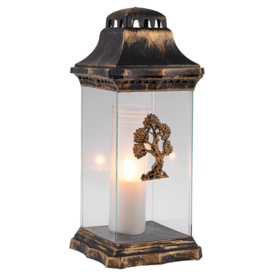 Lampion szklany z aplikacją drzewa 39 cm złoty