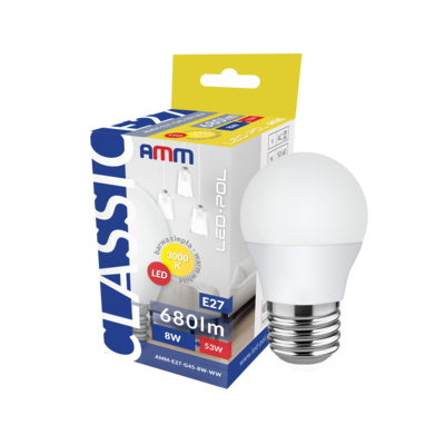 Żarówka LED AMM-E27-G45-8W-WW