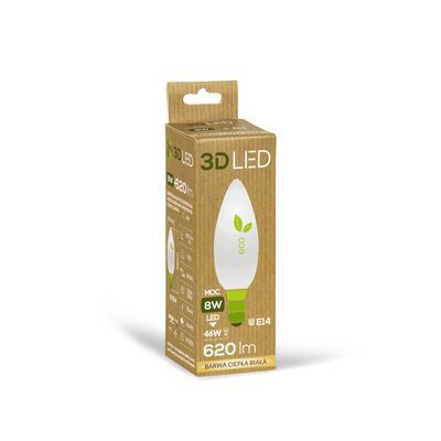Żarówka 3D LED świeczka E14 8 W barwa ciepła