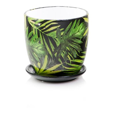 Donica ceramiczna z podstawkiem 15 cm zielony