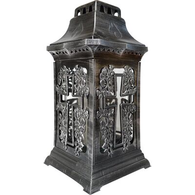 Znicz szklany w plastikowej obudowie srebrny 35 cm krzyż ADMIT