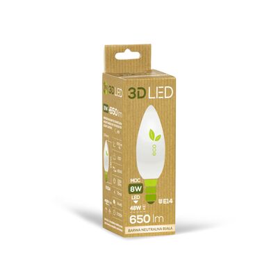 Żarówka 3D LED świeczka E14 8 W barwa neutralna