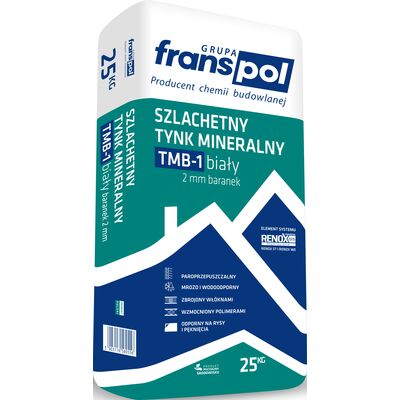 Tynk mineralny biały TMB-1 baranek 1,5 mm 25 kg Franspol