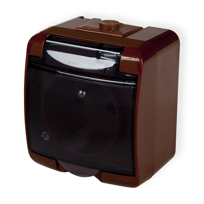 Gniazdo pojedyncze natynkowe IP44 z klapką dymną HydroLuxe brązowe