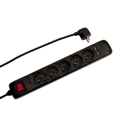 Przedłużacz 5-gniazdowy z USB i filtrem przeciwprzepięciowym 1,4 m czarny