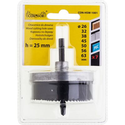 Condor Otwornica do drewna 26 - 63 mm h 25 mm, zestaw: 7 sztuk