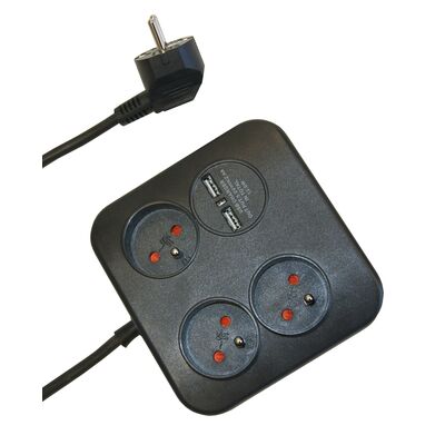 Przedłużacz biurkowy Powersquare 3 gniazda+2 USB, 2.4A, 1.4 m, grafit