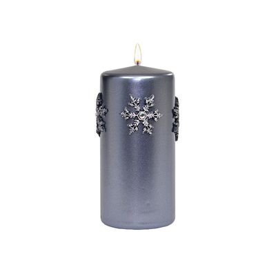 Świeca pieńkowa Christmas Time 15 cm szara metalik