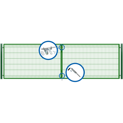 Brama dwuskrzydłowa 3D ocynk zielony 400 x 120 cm komplet Polbram