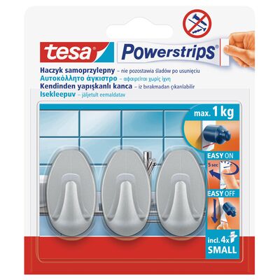 Haczyk samoprzylepny, POWERSTRIPS, owalny, mały 3 sztuki, tesa