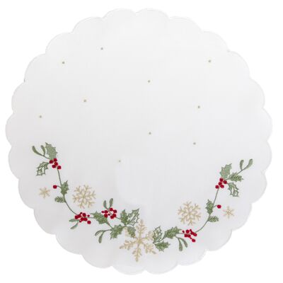 Serwetka dekoracyjna Wreath śr. 30 cm z haftem biała