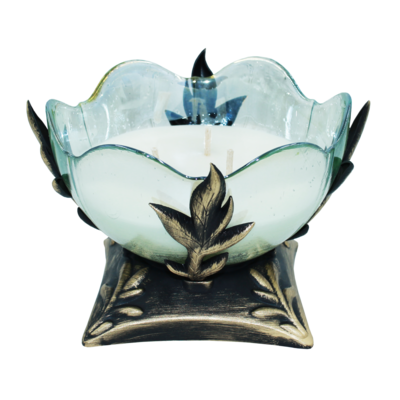 Znicz szklany otwarty waza ZBR 14 cm złoty