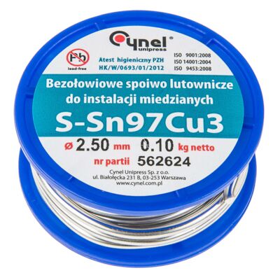 Spoiwo lutownicze 97% Sn, 3% Cu drut 2,5 mm 100 g CYNEL