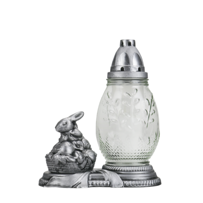 Znicz szklany Zajączek 26 cm srebrny