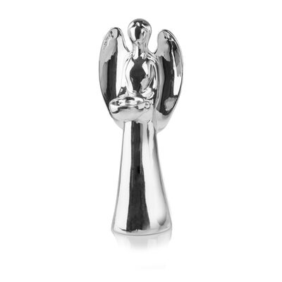 Figurka ceramiczna anioł 35 cm srebrna