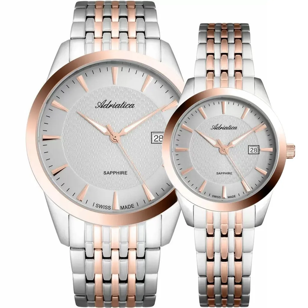 Adriatica szwajcarskie zegarki dla par na bransolecie bikolor rose gold