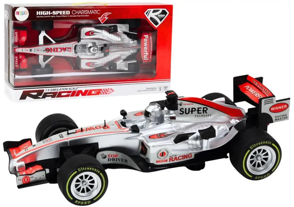 Wyścigówka z napędem 1:9 srebrna - Leantoys