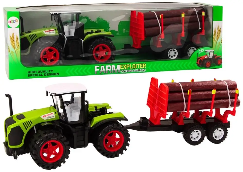 Traktor z przyczepą na drewno zielony - Leantoys