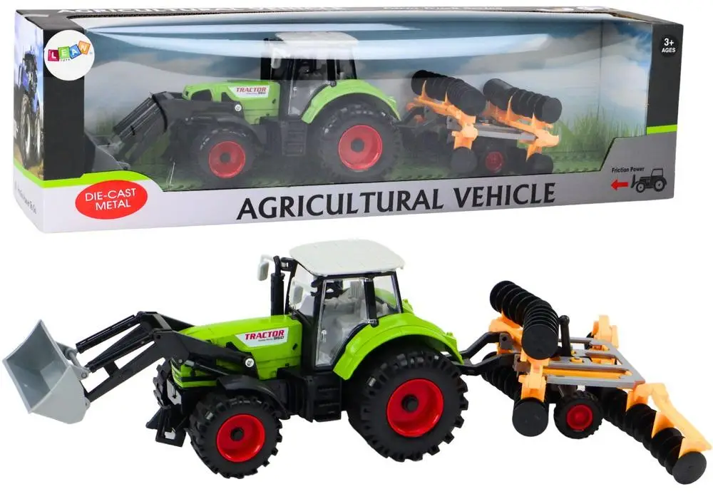 Traktor z broną na napęd zielony - Leantoys