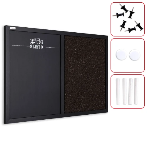 Tablica korkowo magnetyczna 60x40 cm brązowo-czarna COMBI rama drewniana lakierowana czarna + GRATIS