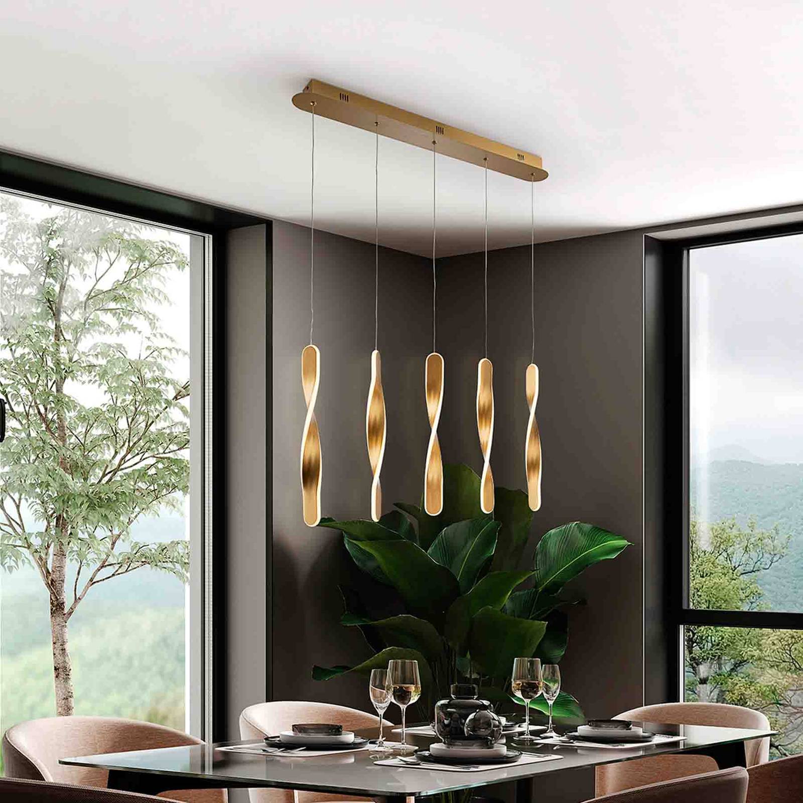 Schuller Valencia Lampa wisząca LED Twist, 5-punktowa. Aluminium, metal, akryl, kolor złoty