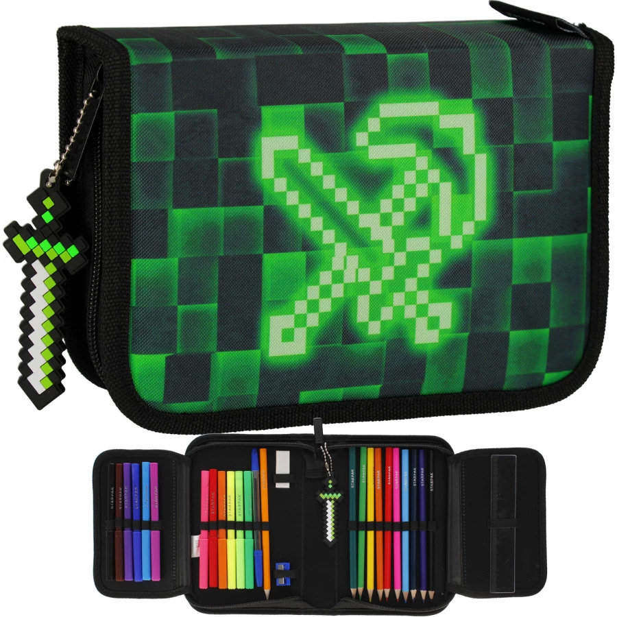 Piórnik z wyposażeniem jednokomorowy dla chłopca, 533390 Starpak, Minecraft, zielony