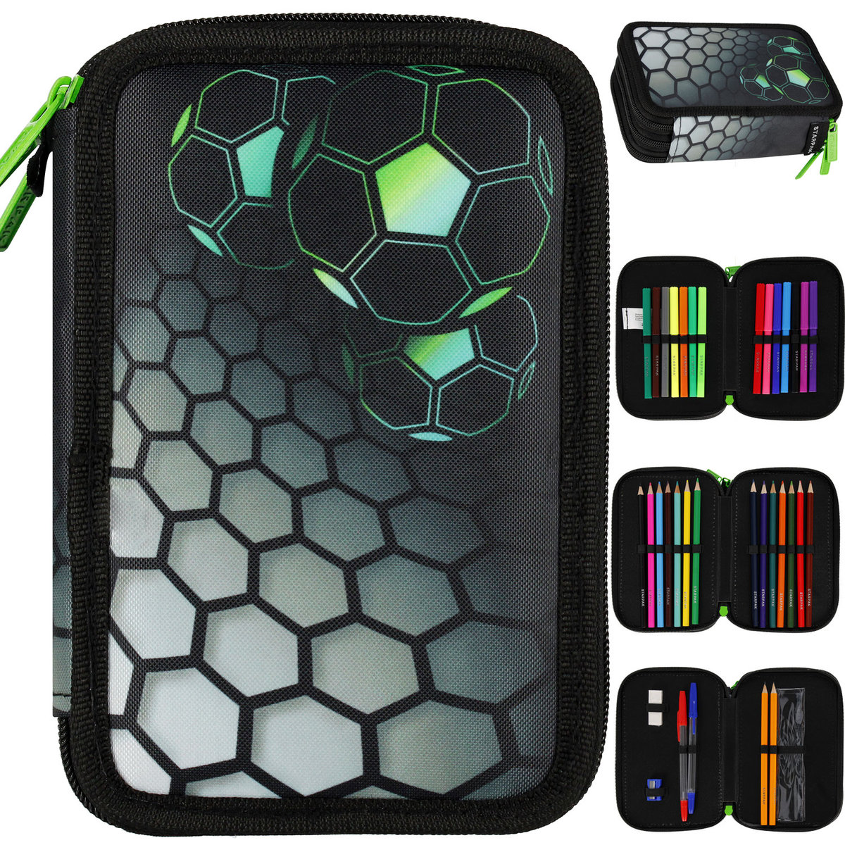 Starpak Piórnik Trzykomorowy z Wyposażeniem Football Piłka Nożna 531581