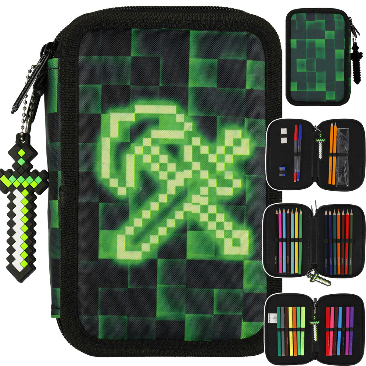 Starpak Piórnik Trzykomorowy z Wyposażeniem Pixel Green 533142
