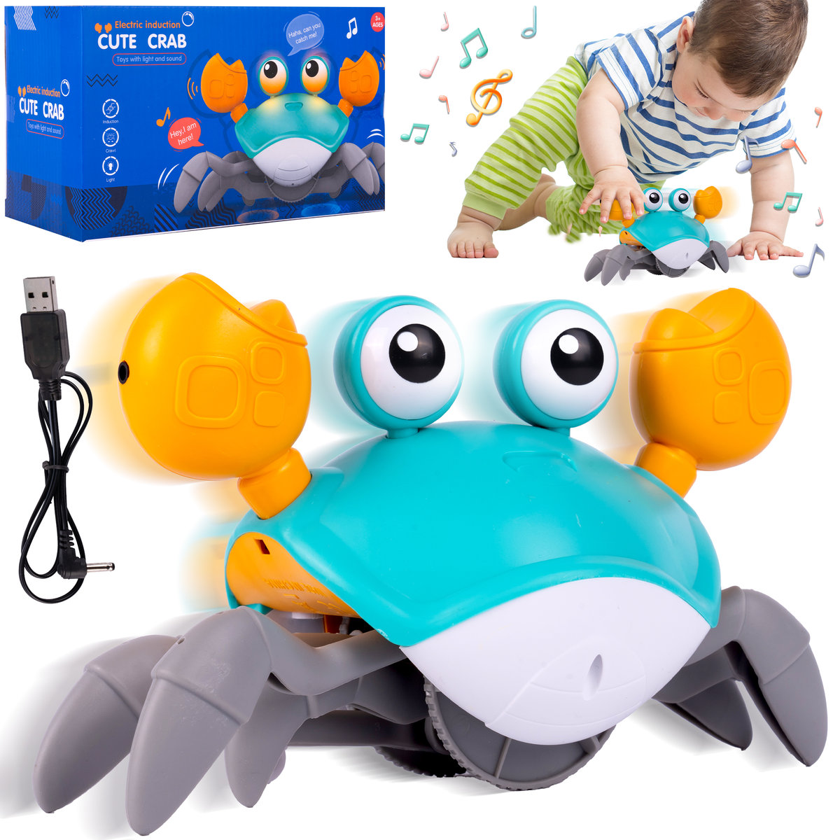 Krab Pełzający Uciekający Chodzący Interaktywny Muzyka Światło