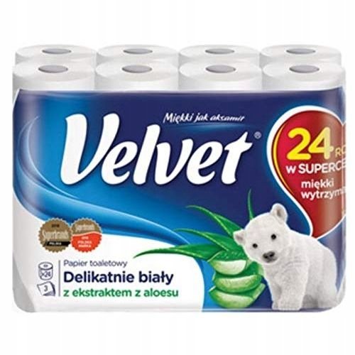 Papier Toaletowy VELVET aloes i proteiny jedwabiu 24 rolki 3 warstwy