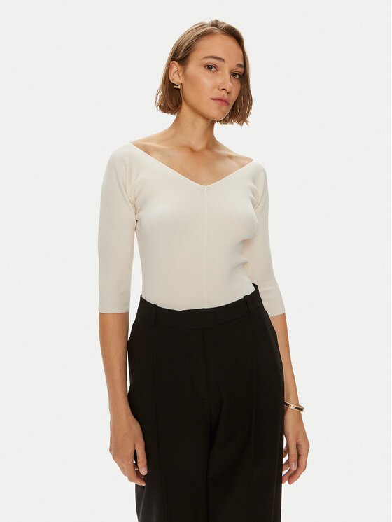 Weekend Max Mara Sweter Oceano 2425366031 Écru Slim Fit