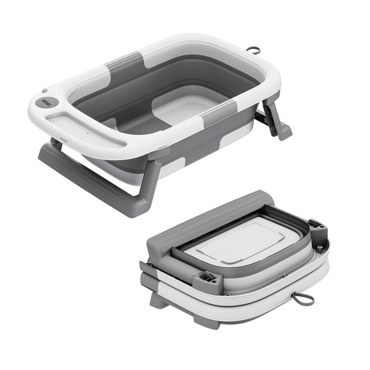 Wanienka składana Tulano Bathe 25, z wbudowanym termometrem, z możliwością zawieszenia na ścianie, Szara