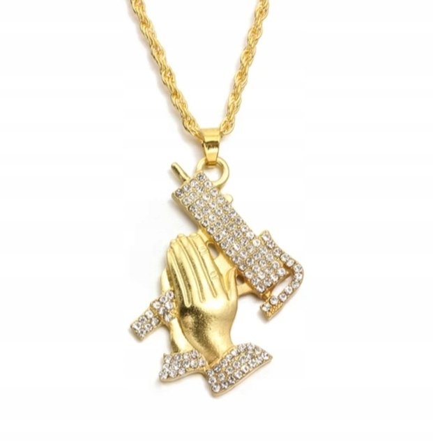 Naszyjnik wisiorek chain uzi broń złoty prezent streetwear y2k